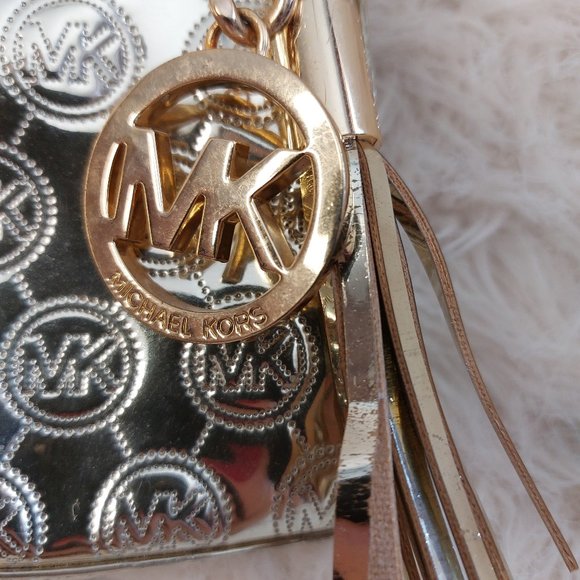 Michael Kors Women's Gold Charm Signature Metallic Mini /Cosmetic Bag - Picture 2 of 10
